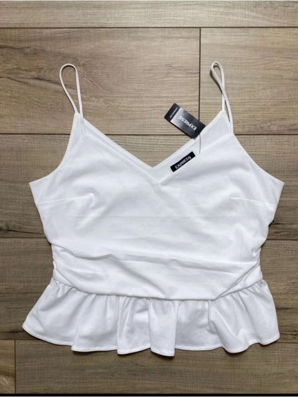 Express Womens Ruffle Cropped V-Neck Tank‎ Top Size Medium White